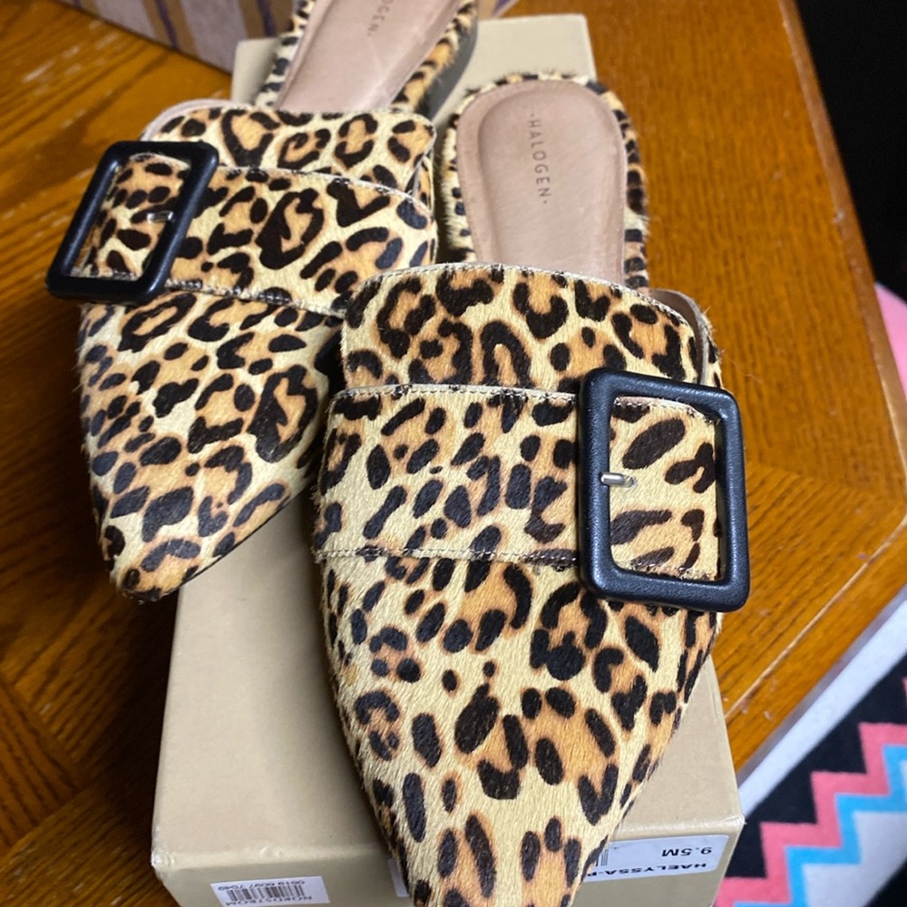 Mules leopard feel like calf hair
